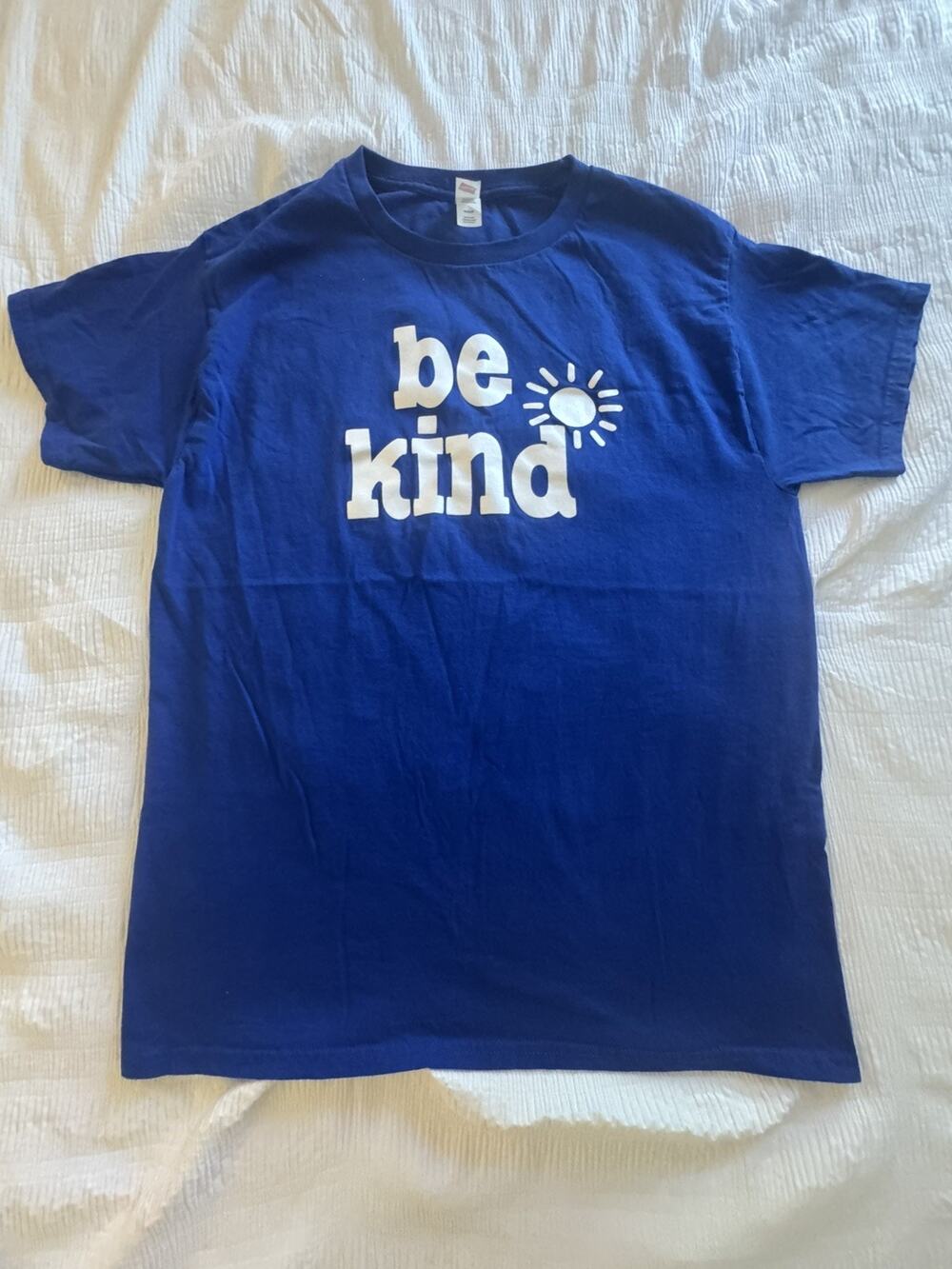 Royal Blue T-shirt "Be Kind" Graphic Sun Positive Affirmation Nature Granola